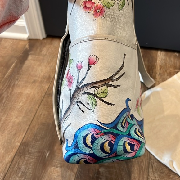 White Large Shoulder Hobo - 8082 Anna by Anuschka Peacock purse bag - Picture 11 of 15